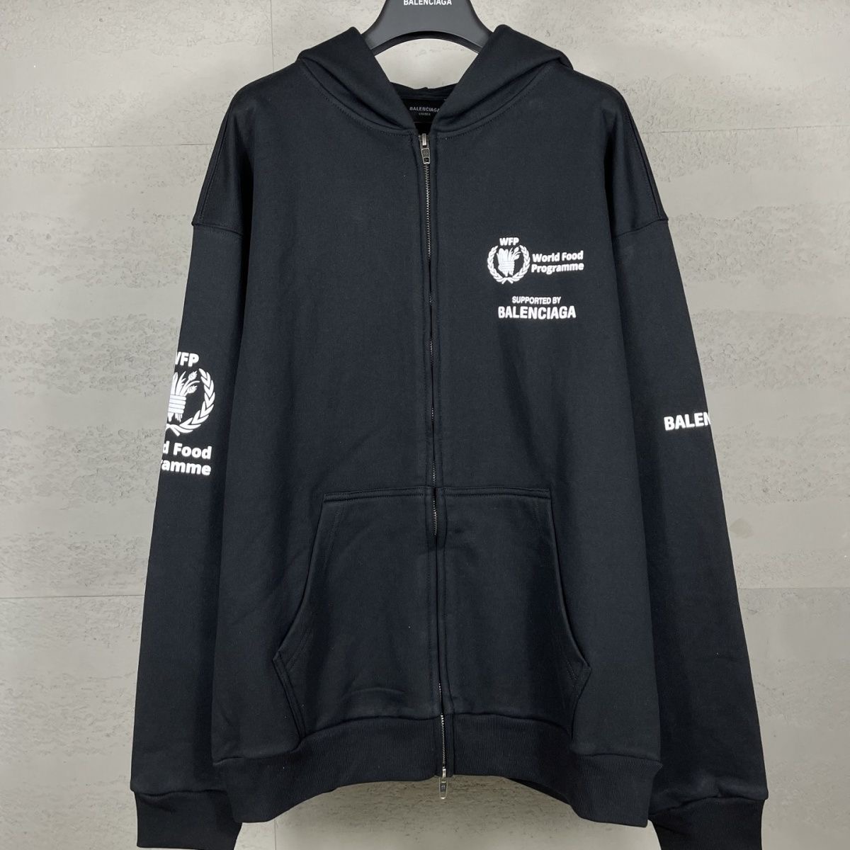 Balenciaga Wheat Grain Foam Printed Zippered Hooded Sweatshirt