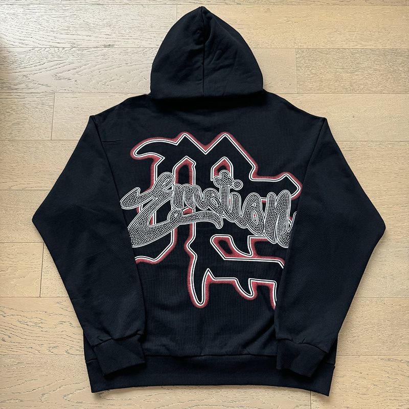 Mixed Emotion Beaded Pure Cotton Hooded Sweatshirt with Zipper Coat