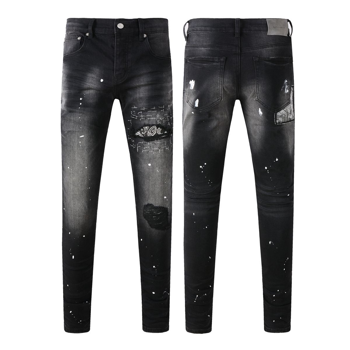 Purple Brand Hole-Embossed Patch Denim Pants - Unique Petite Fit Stretch Patch Denim