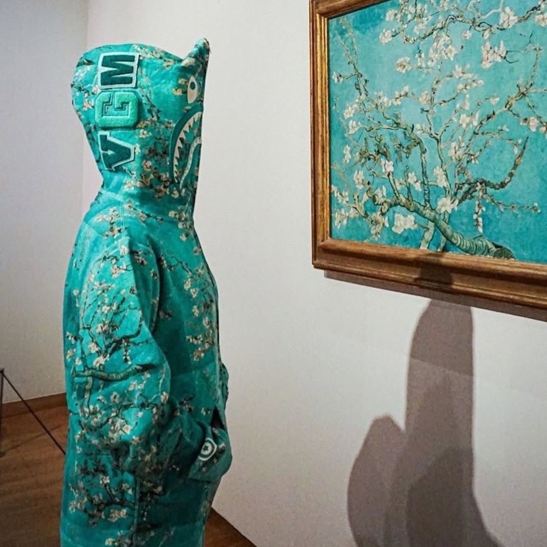 Bape Van Gogh Limited Shark Wasteland Style Hoodie Single Hat Ape Head Coat