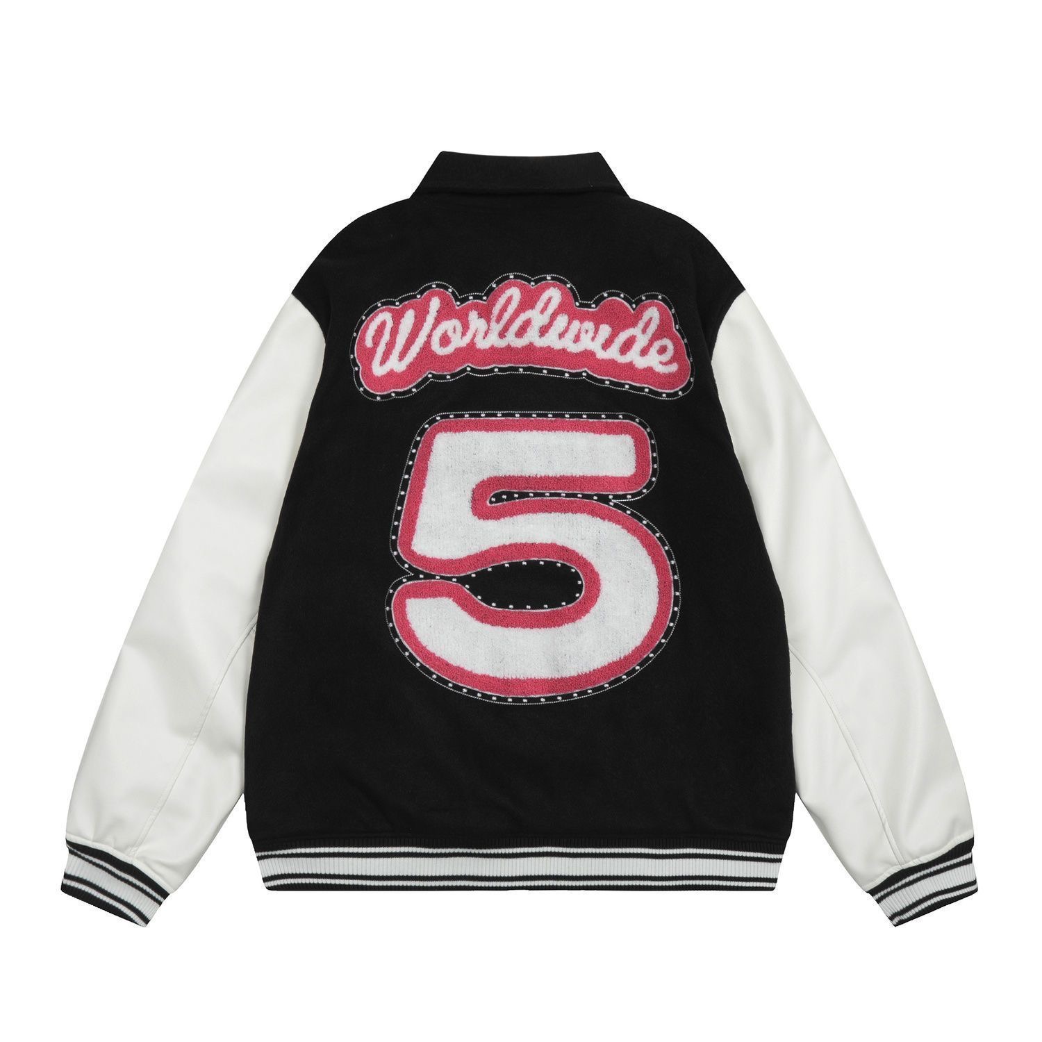 pink number five towel embroidered baseball jacket loose casual jacket Sp5der