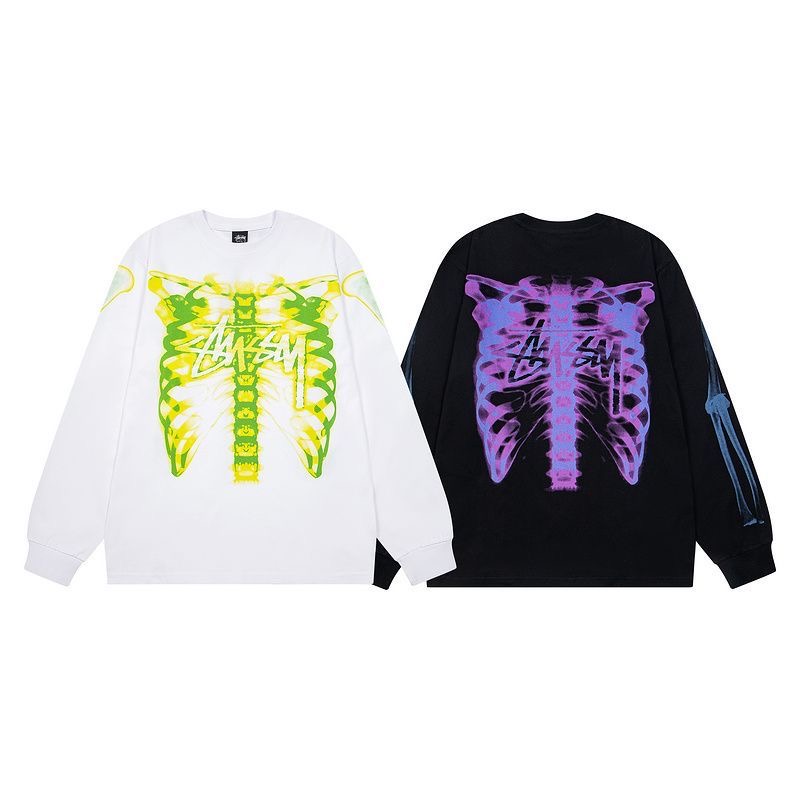 Stussy European and American skeleton 3M reflective VTG same heavyweight loose round neck T-shirt long sleeved
