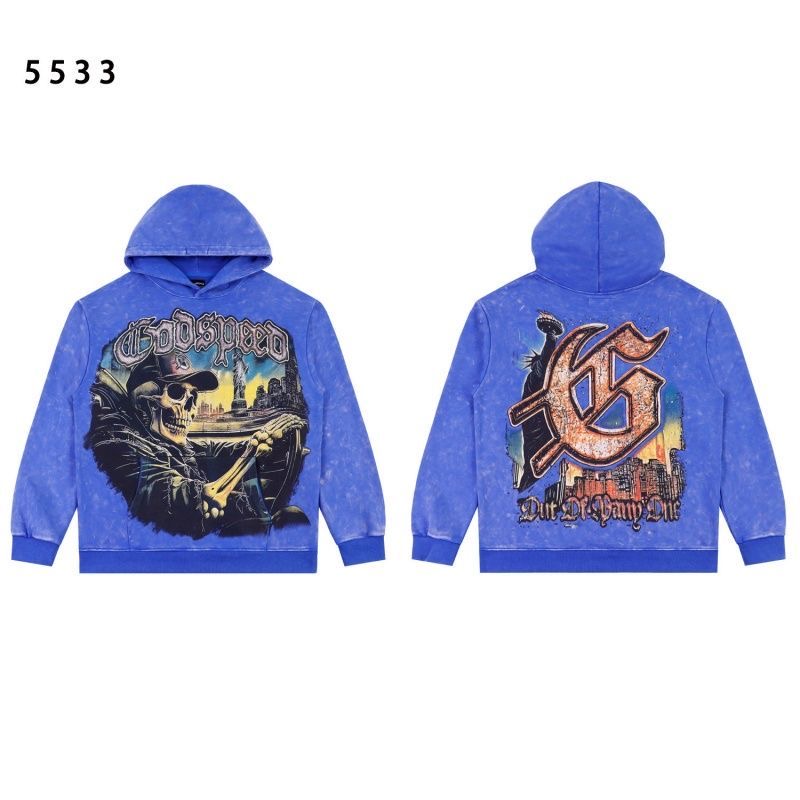 GODSPEED Street Skeleton Racing Driver Wash Water to Make Old Woolen Hoop Loose Hoodie