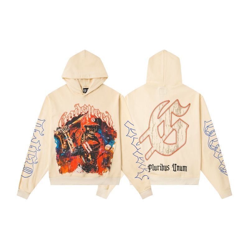 Godspeed baseball skull print looped hoodie American loose hooded sweatshirt