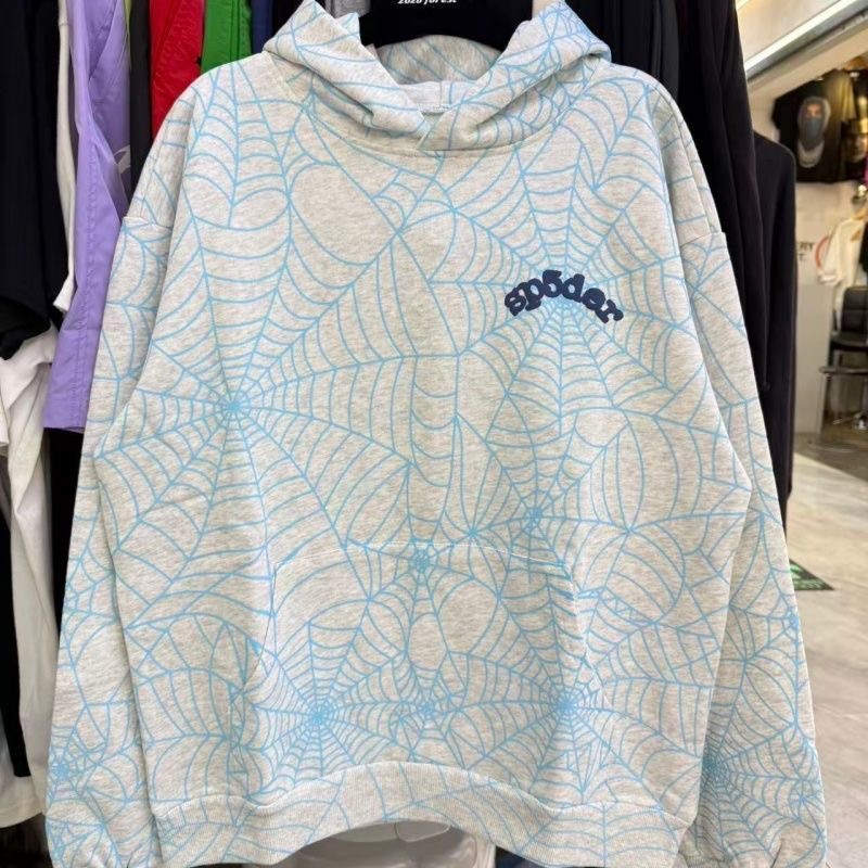 Sp5der letter spider web print hoodie, street hip-hop versatile couple hoodie, looped sweatshirt