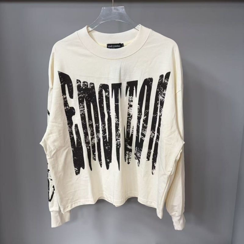 Mixed EMOTION Street Retro Graffiti Letter Printed Long Sleeve T-shirt Loose Bottom Shirt