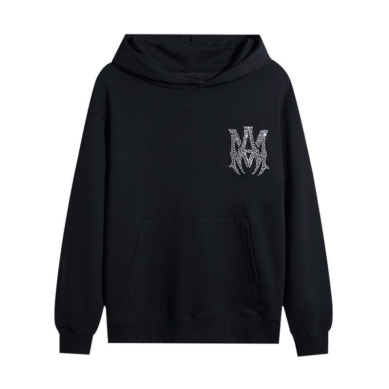 Amiri Hot Diamond Letter Logo Solid Color Hoodie Couple Versatile Sweatshirt