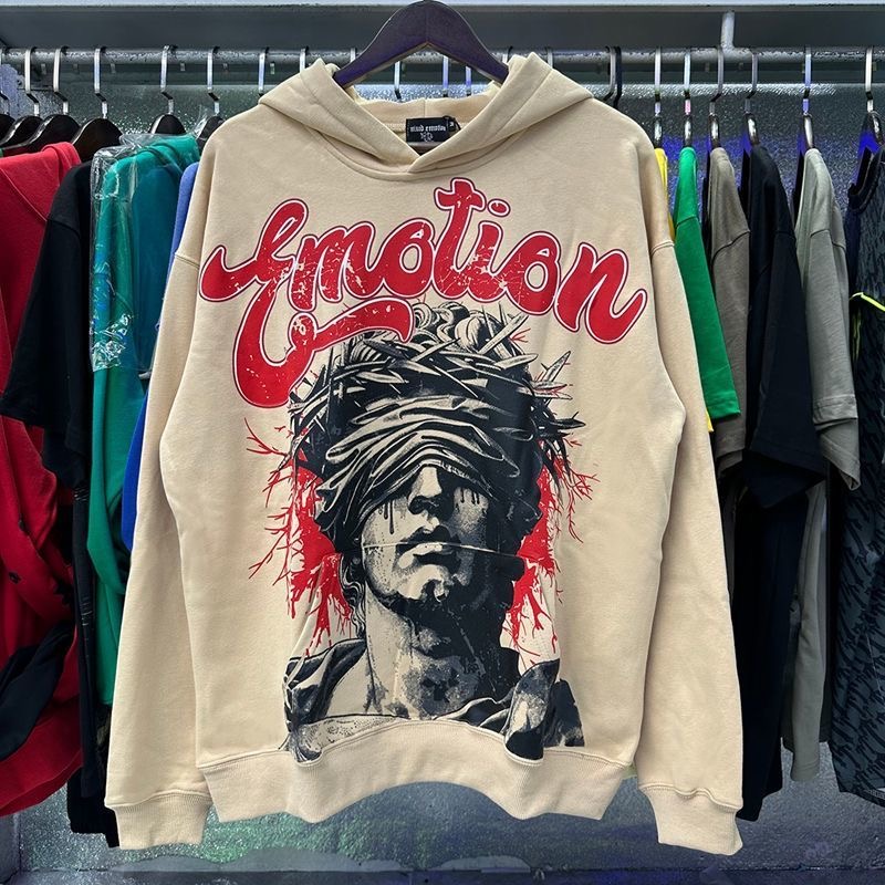 Mixed EMOTION Retro Letter Printed Hoodie Hoodie