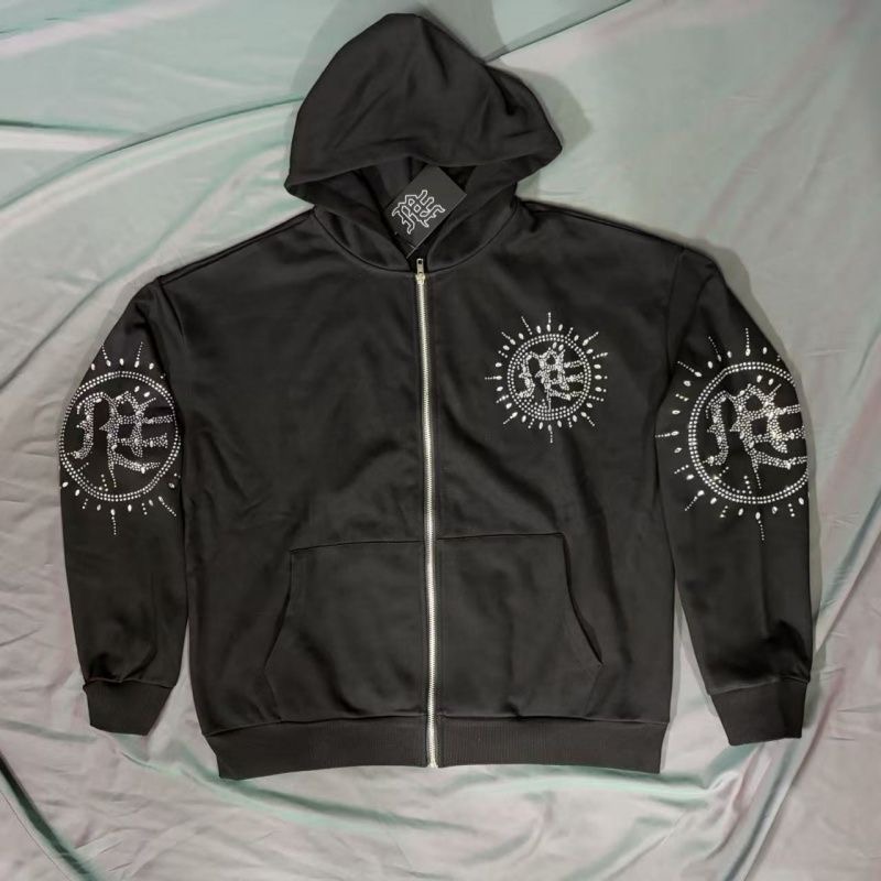 Mixed EMOTION Logo Hot Diamond Hoodie Zipper Jacket