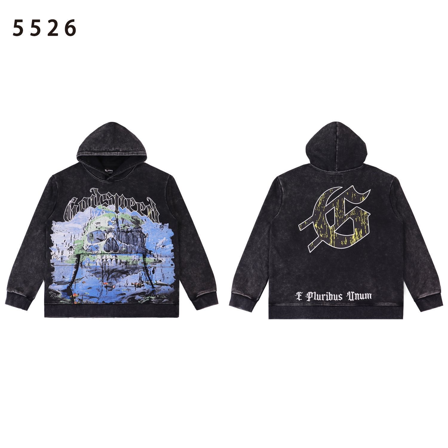 Godspeed skull print hooded sweatshirt vintage distressed jacket