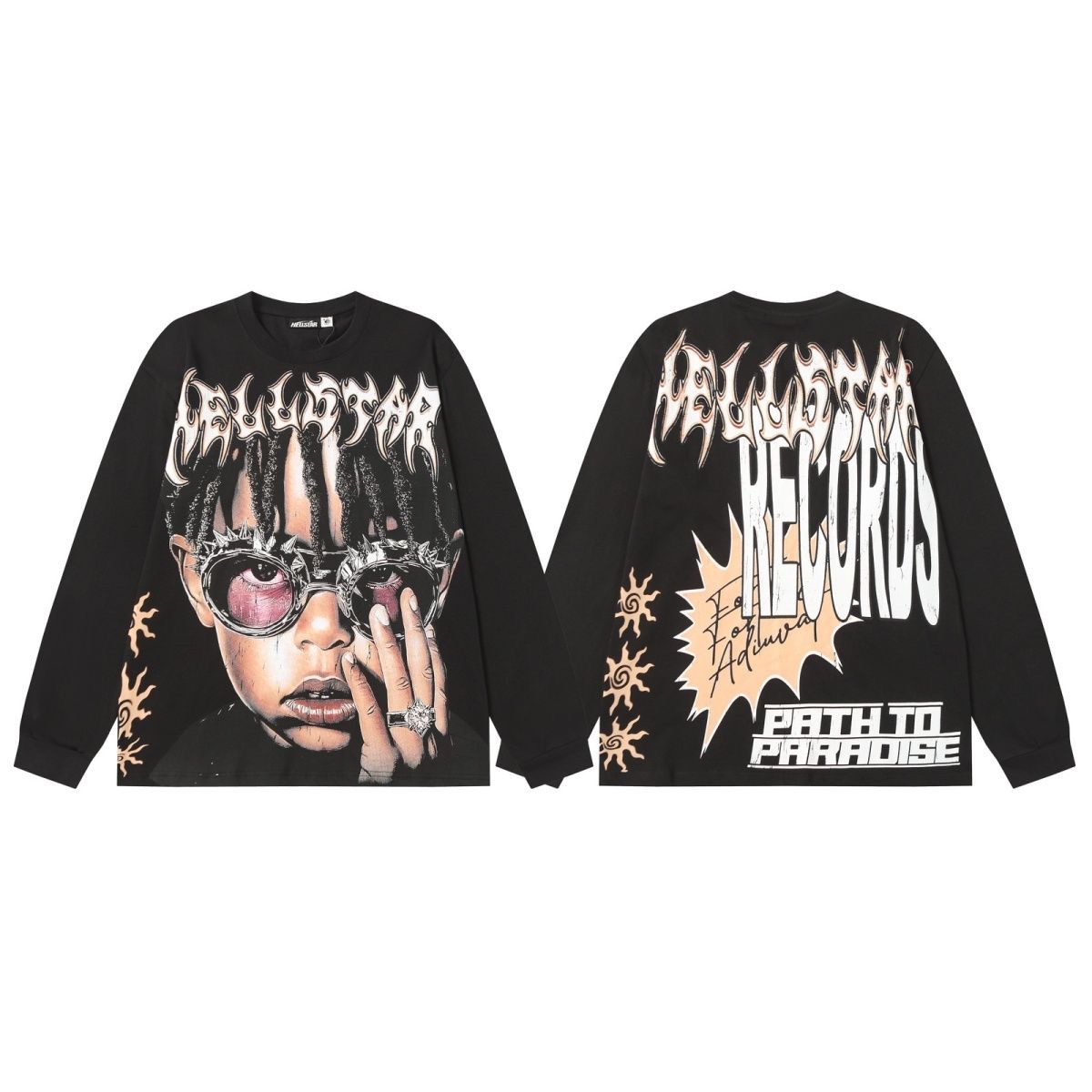 Hellstar Retro American Style Round Neck Long Sleeve T-shirt for Men