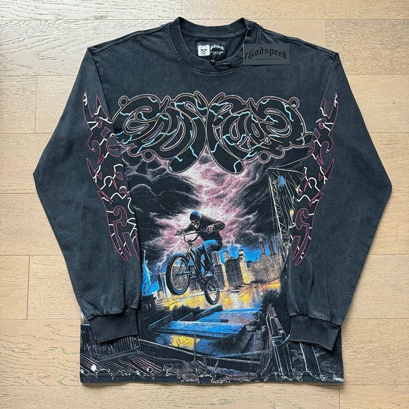 Godspeed Street Retro Skull Print Vintage Base Long Sleeve T-shirt Spring and Autumn