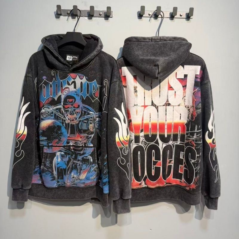 Go Skeleton Basketball Washed Retro Plush Hoodie